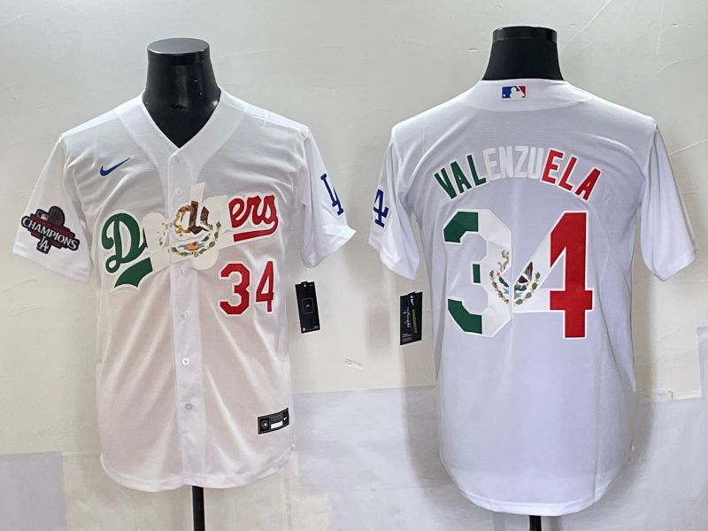 Men 2025 Los Angeles Dodgers 34 Valenzuela White Nike MLB Jersey style 7034